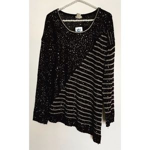 New Embellished Sequins Knit Black Top Sweater M